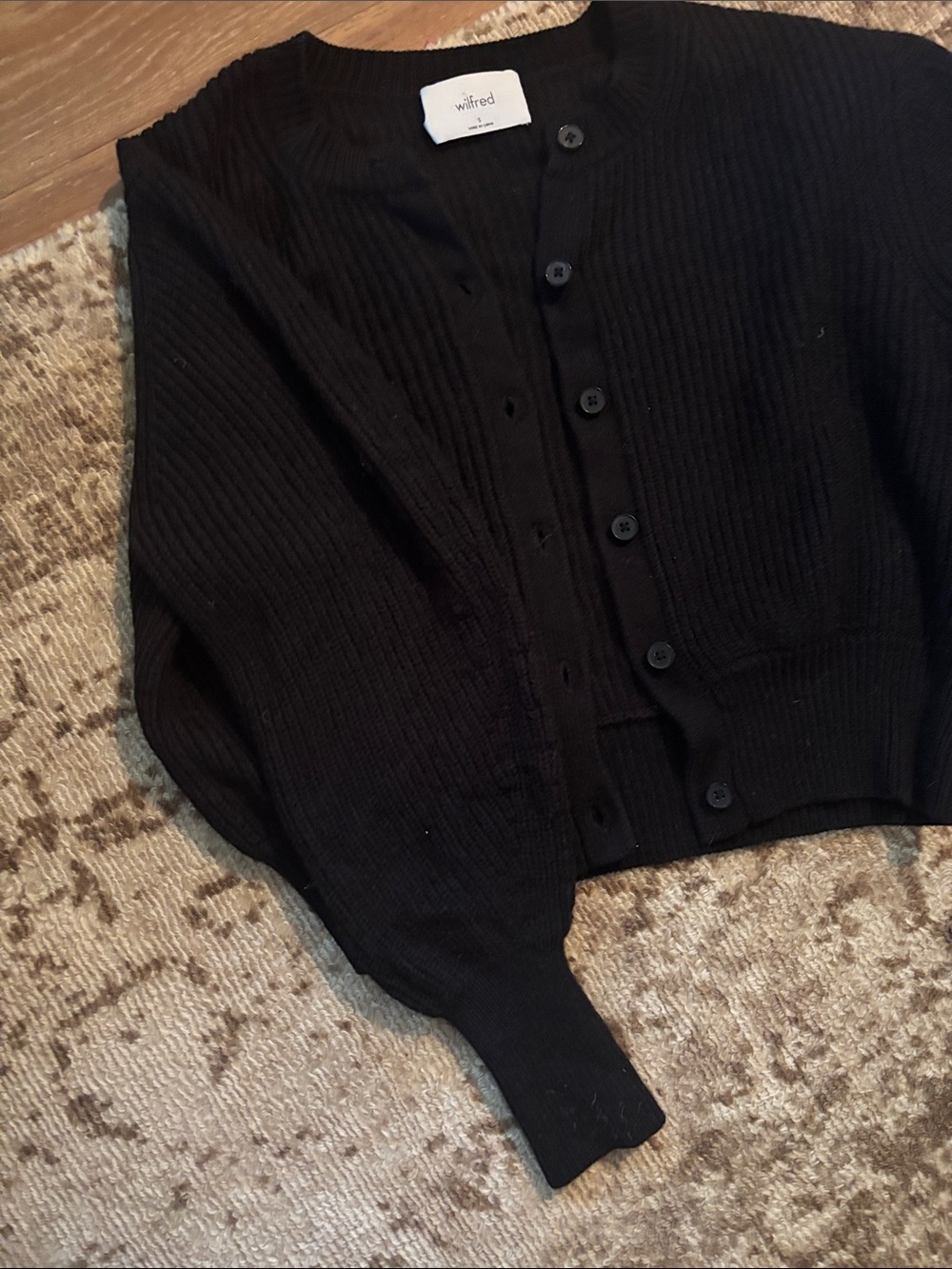 Wilfred Black Ribbed Button 100% merino wool sweater